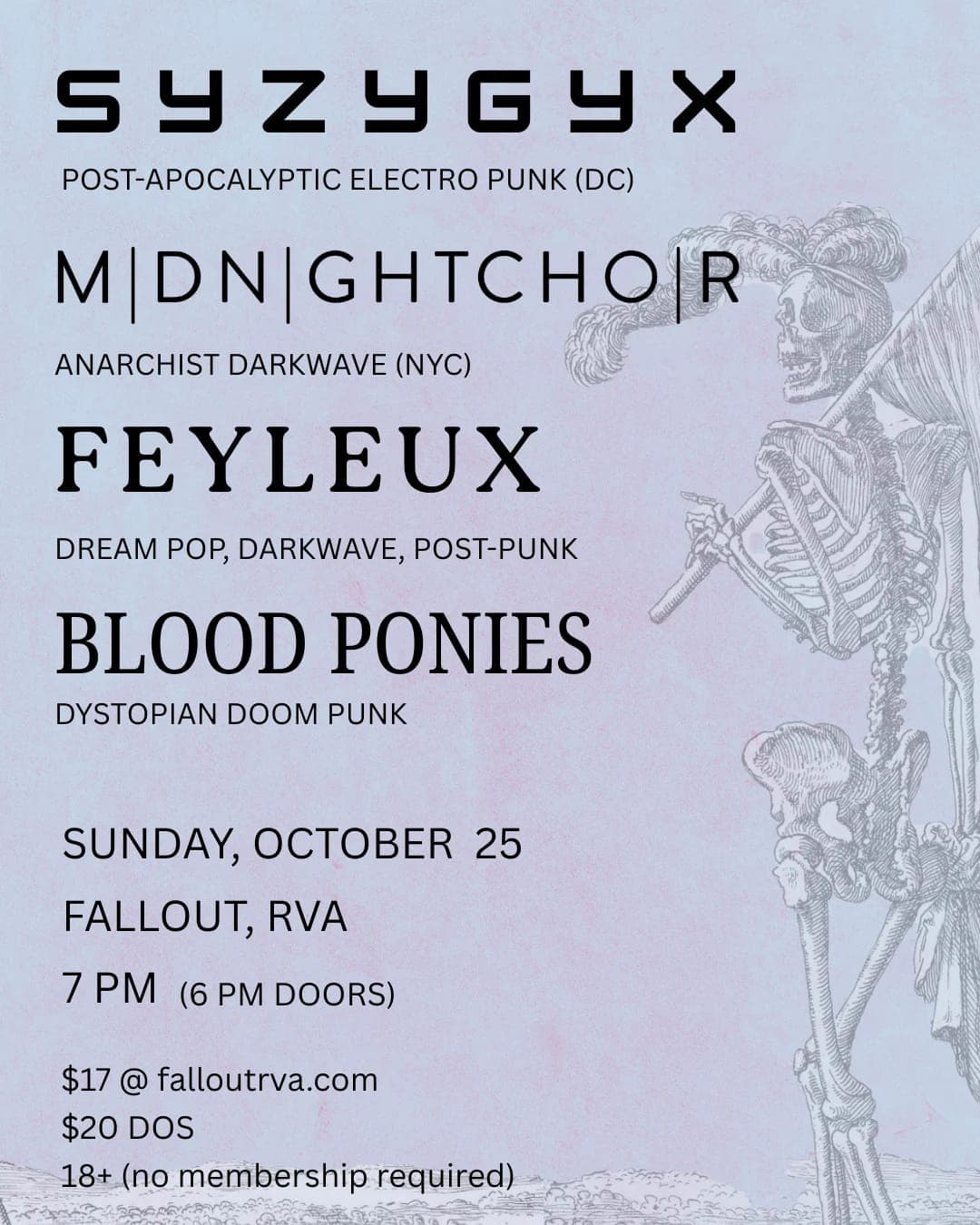 SYZYGYX, Midnight Choir, Feyleux & Blood Ponies