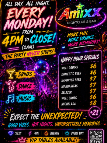9.28 - NEVER-ENDING HAPPY HOUR!