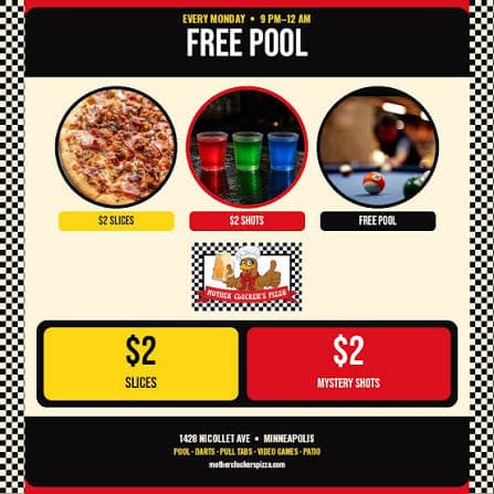Free Pool Mondays 9 PM–12 AM - 11.02