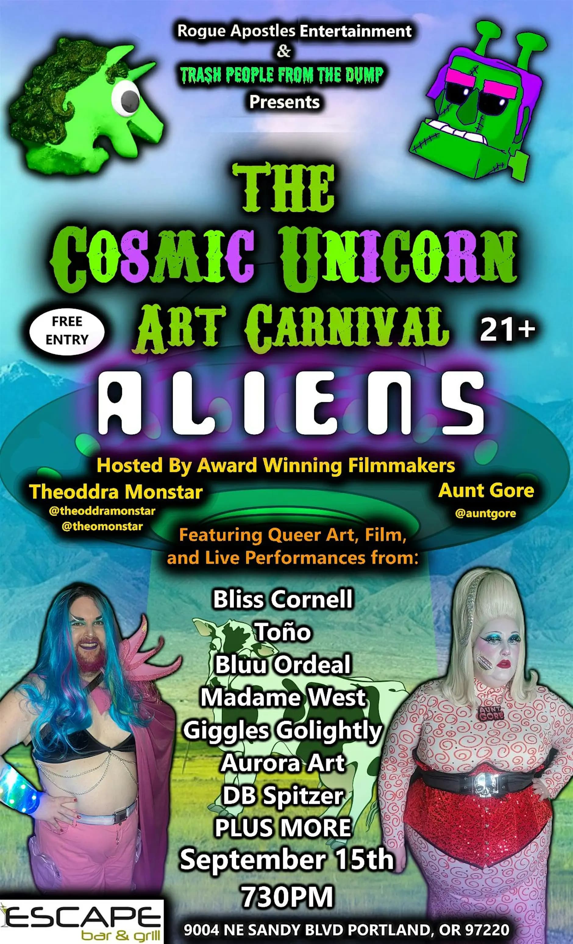 The Cosmic Unicorn Art Carnival "Aliens" Show At Escape Bar & Grill