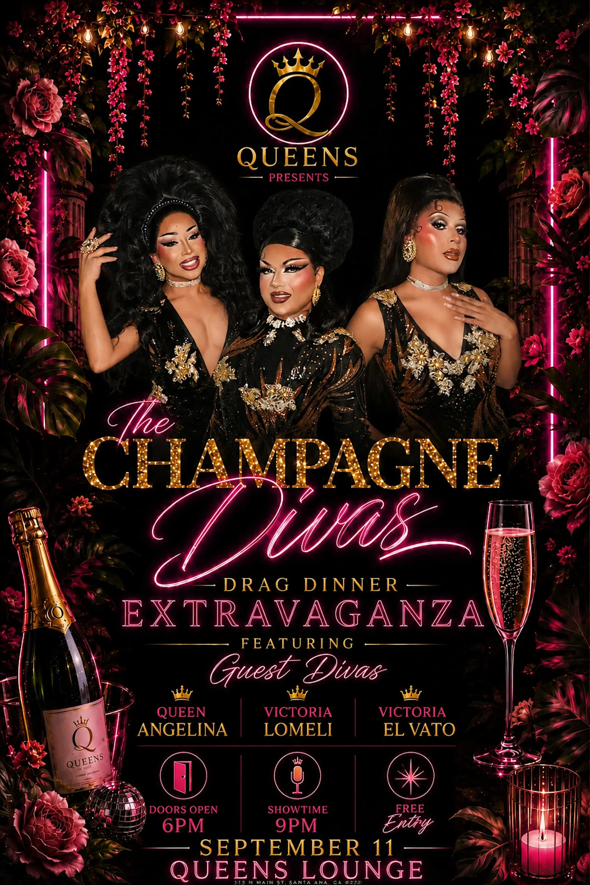 The Champagne Divas Drag Dinner Extravaganza – Queens Lounge Fri, Sep 11th